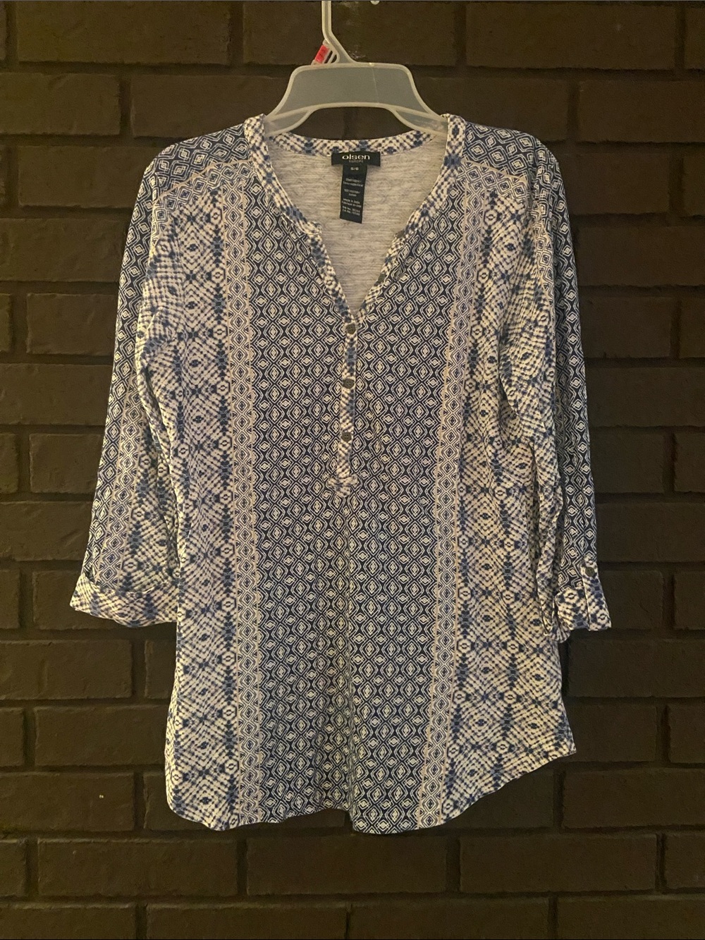 Charter Club Blue & White Printed Split-Neck Tunic